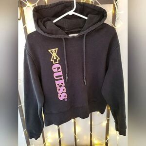 GUESS 88Rising Black and Pink Cropped Sweater Hoodie, size M